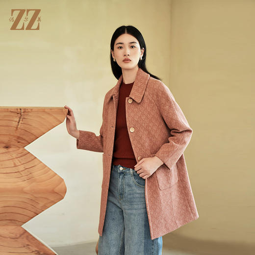 佐尔美冬季新款 气质斜纹毛呢中褛外套女E24ZZ38 商品图2