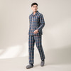 康妮雅睡衣家居服 男式长袖长裤开襟套装*蓝格 厚款 商品缩略图0