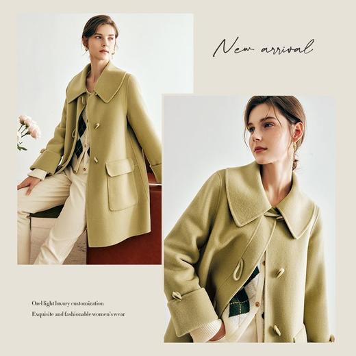 OLrain欧芮儿法式绿色毛呢外套女春2025新款韩系高级西装领大衣 商品图2