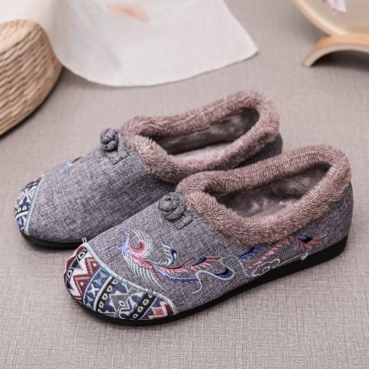 BS-2022-120 秋冬款女棉鞋老北京布鞋毛口防滑平底民族风中年妈妈绣花鞋女加绒 商品图6