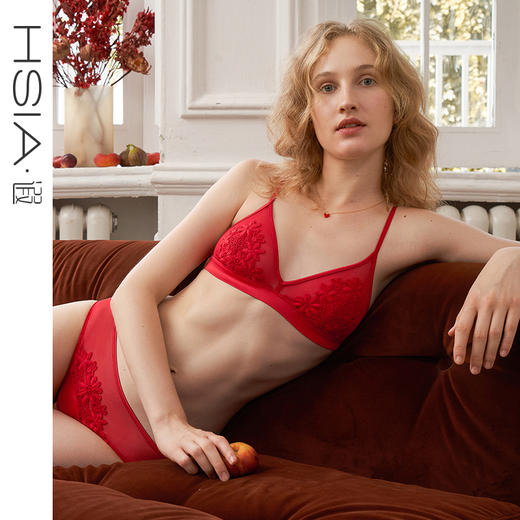 HSIA遐内衣女三角杯bralette中小胸性感朵花刺绣防凸点无钢圈文胸轻奢朵花 商品图0