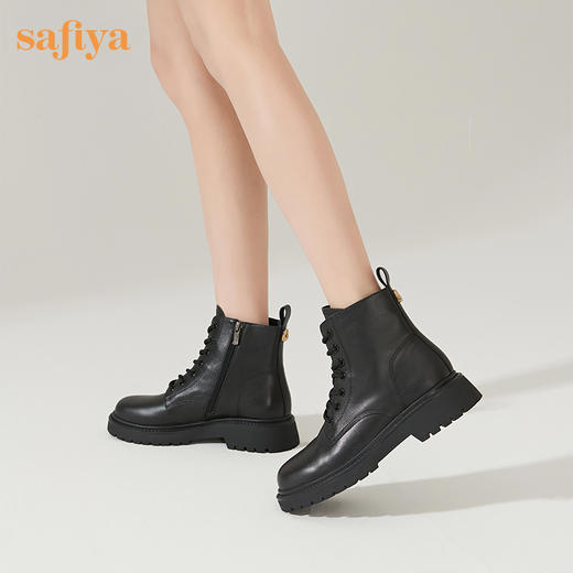 【春节不打烊】Safiya/索菲娅 潮酷炸街2022冬季新款英伦风真皮厚底系带马丁靴 SF24116034 商品图0