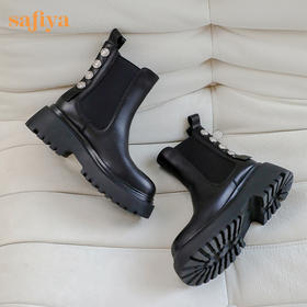 【春节不打烊】Safiya/索菲娅 新潮设计感2022冬季新款扣饰厚底真皮切尔西短靴 SF24116222