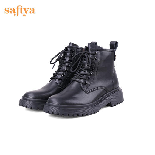 【春节不打烊】Safiya/索菲娅 新潮英伦风2022冬季新款厚底增高侧拉链机车皮靴 SF24116523 商品图9
