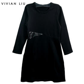 VIVIAN LIU R2257402 秋女装圆领腰间皮U分割线修身针织长袖连衣