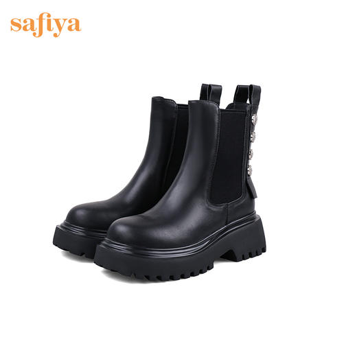 【春节不打烊】Safiya/索菲娅 新潮设计感2022冬季新款扣饰厚底真皮切尔西短靴 SF24116222 商品图9