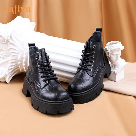 【春节不打烊】Safiya/索菲娅 商场同款2022冬季新款英伦风厚底短筒休闲百搭马丁靴女 SF24116102 商品图10