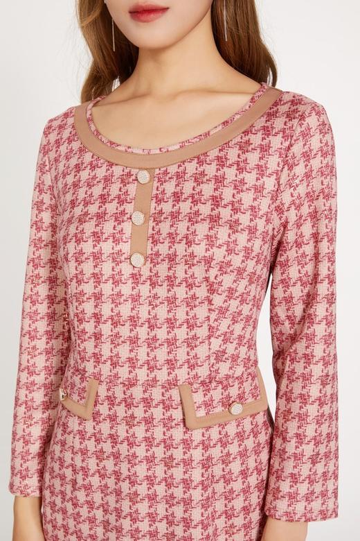 Le Malene 小香风粉色千鸟格连衣裙 10106 商品图1