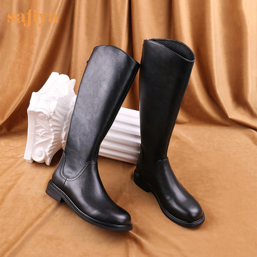 【春节不打烊】Safiya/索菲娅 新潮网红2022冬季新款炸街高筒斜切口瘦瘦骑士靴 SF24117050 商品图6