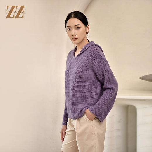 佐尔美秋季新款 100%山羊绒连帽羊绒毛衫女E24MS07 商品图3