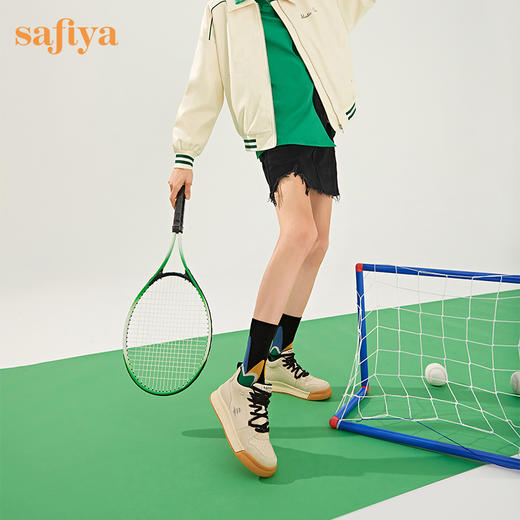 【双旦福利】Safiya/索菲娅 复古学院风2022冬季新款高帮系带拼色加绒板鞋 SF24112124 商品图1