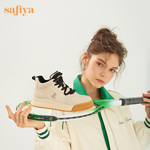 【双旦福利】Safiya/索菲娅 复古学院风2022冬季新款高帮系带拼色加绒板鞋 SF24112124 商品图3
