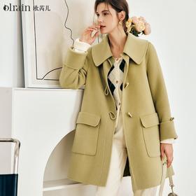 OLrain欧芮儿法式绿色毛呢外套女春2025新款韩系高级西装领大衣
