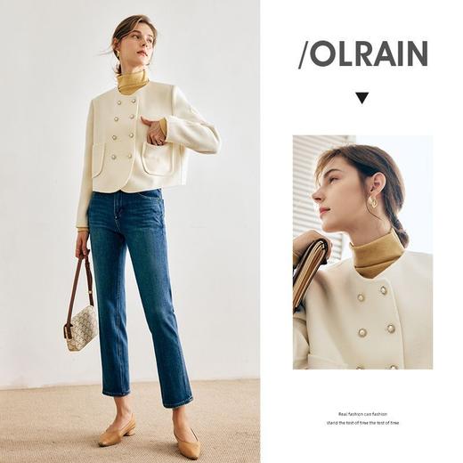 OLrain欧芮儿法式短款双面毛呢外套女秋冬2024新款双排扣羊毛大衣 商品图1