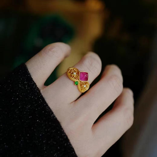 龢盒原创 小轻奢复古款糖果色碧玺戒指 商品图3