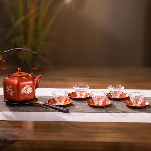 【6F】朱炳仁铜 家用简约茶具大容量煮茶壶烧水壶六六大顺茶礼套装 商品图4
