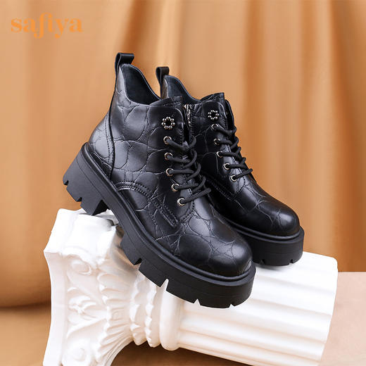 【春节不打烊】Safiya/索菲娅 商场同款2022冬季新款英伦风厚底短筒休闲百搭马丁靴女 SF24116102 商品图0