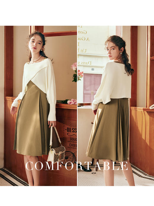 OLrain欧芮儿法式咖色时尚套装女秋冬2022年新款背带连衣裙两件套 商品图3