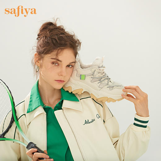 Safiya/索菲娅 潮酷双系带2022冬季新款加绒小个子拼接厚底增高老爹鞋 SF24112129 商品图7