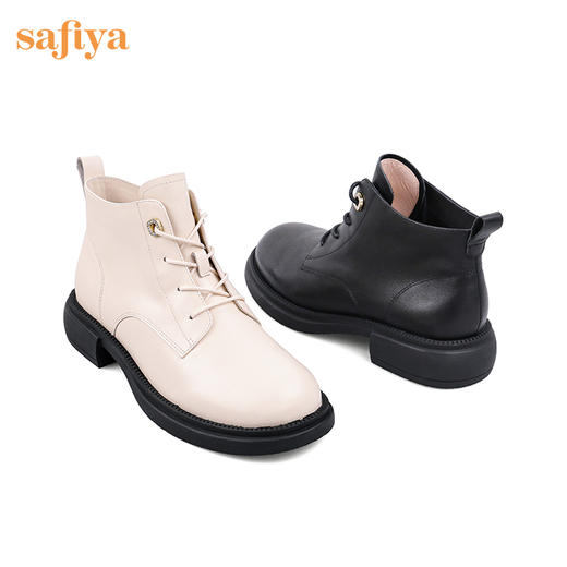 【春节不打烊】Safiya/索菲娅 英伦风纯色2022冬季新款百搭系带软皮低跟马丁靴 SF24116042 商品图11