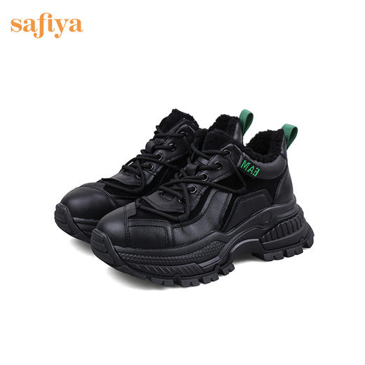 【新春秒杀】Safiya/索菲娅 潮酷机甲风2022冬季新款真皮加绒厚底增高老爹鞋SF24112126 商品图2