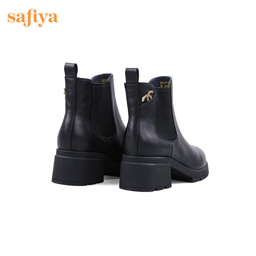 【春节不打烊】Safiya/索菲娅 款秋冬牛皮高跟2022冬季新圆头厚底切尔西烟筒靴SF24116046 商品图11