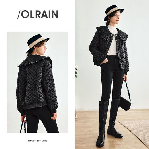 OLrain欧芮儿法式黑色菱格羽绒服女冬季2022年新款小香风美式外套 商品图3