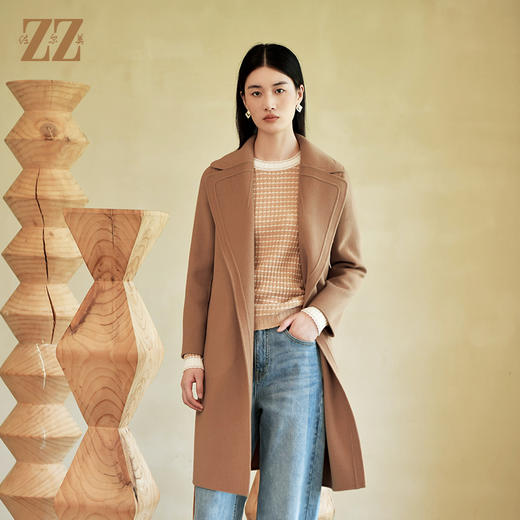 佐尔美冬季新款 气质羊毛双面呢中褛外套女E24SM08 商品图0