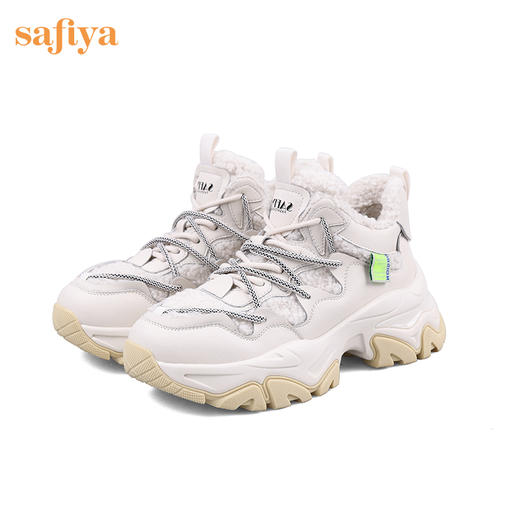 Safiya/索菲娅 潮酷双系带2022冬季新款加绒小个子拼接厚底增高老爹鞋 SF24112129 商品图8