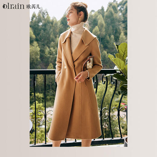 OLrain欧芮儿法式双面呢毛呢外套女春2025年新款中长款羊毛大衣 商品图0