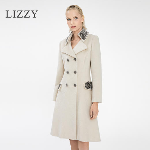 LIZZY 秋冬纯手工钉珠双排扣羊毛大衣外套50832 商品图0