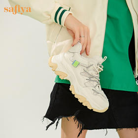 Safiya/索菲娅 潮酷双系带2022冬季新款加绒小个子拼接厚底增高老爹鞋 SF24112129