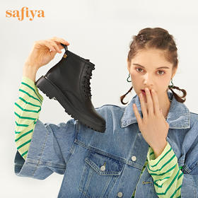 【春节不打烊】Safiya/索菲娅 新潮英伦风2022冬季新款厚底增高侧拉链机车皮靴 SF24116523