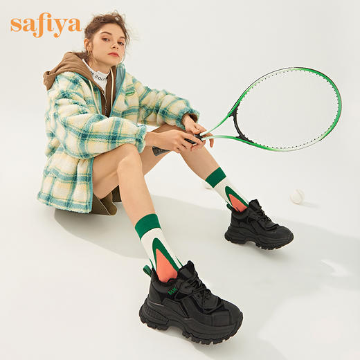 【新春秒杀】Safiya/索菲娅 潮酷机甲风2022冬季新款真皮加绒厚底增高老爹鞋SF24112126 商品图5