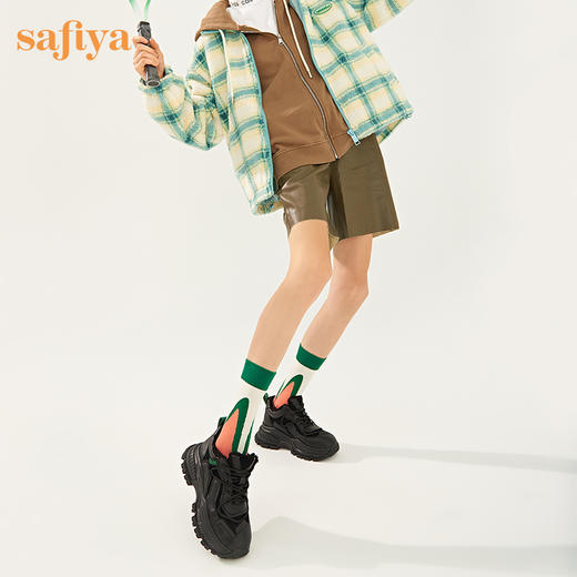 【新春秒杀】Safiya/索菲娅 潮酷机甲风2022冬季新款真皮加绒厚底增高老爹鞋SF24112126 商品图4