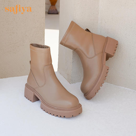 【春节不打烊】Safiya/索菲娅 显瘦时装靴2022冬季新款复古英伦风厚底侧拉链百搭短靴 SF24116188 商品图8