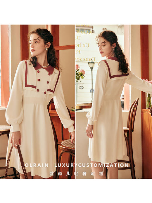 OLrain欧芮儿法式海军领针织连衣裙女春2025年新款学院风a字裙 商品图1