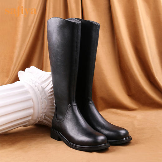 【春节不打烊】Safiya/索菲娅 新潮网红2022冬季新款炸街高筒斜切口瘦瘦骑士靴 SF24117050 商品图4