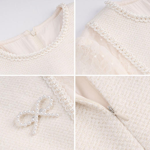 欧芮儿小香风连衣裙女春季2022年新款收腰显瘦绣花蕾丝拼接甜美裙 商品图7