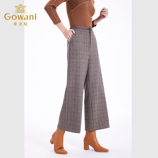 乔万尼裤子女秋冬新款英伦格纹复古显瘦直筒休闲裤EF4F126 商品图1