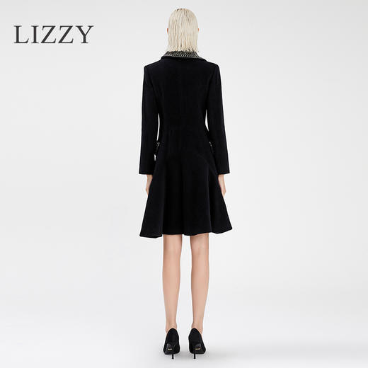 LIZZY 秋冬纯手工钉珠双排扣裙摆式羊毛大衣外套50831 商品图4