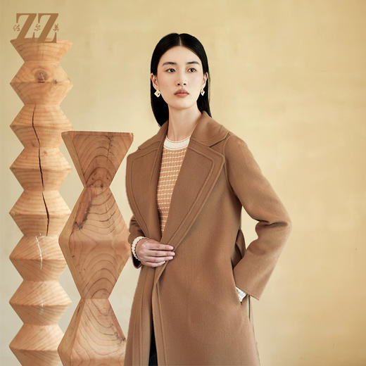 佐尔美冬季新款 气质羊毛双面呢中褛外套女E24SM08 商品图3