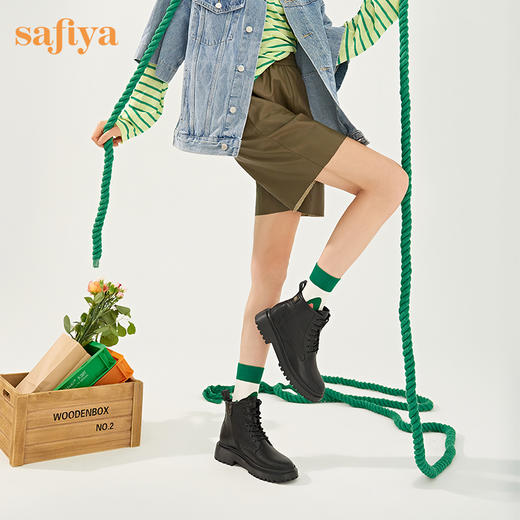 【春节不打烊】Safiya/索菲娅 新潮英伦风2022冬季新款厚底增高侧拉链机车皮靴 SF24116523 商品图4
