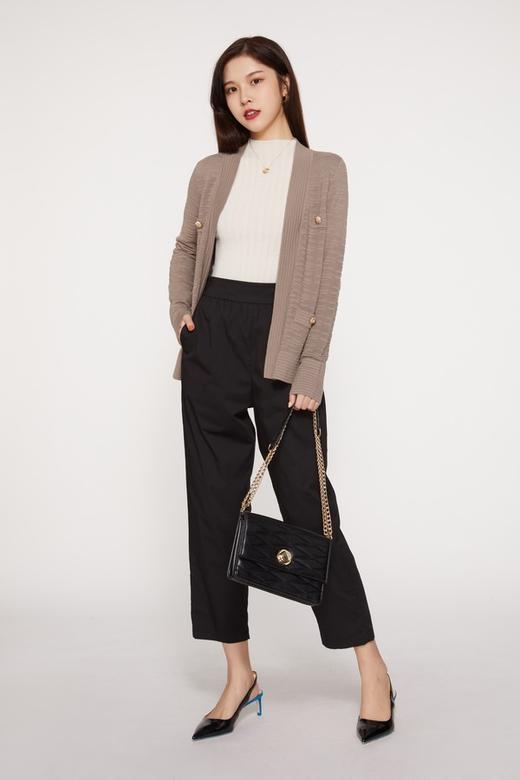 Le Malene 棕色小香编织条纹针织开衫 9746 商品图1