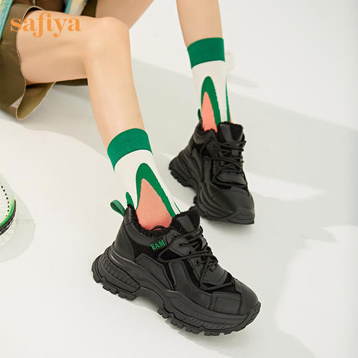 【新春秒杀】Safiya/索菲娅 潮酷机甲风2022冬季新款真皮加绒厚底增高老爹鞋SF24112126 商品图8