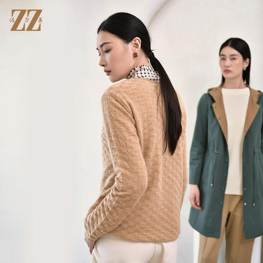 佐尔美秋冬新款 100%山羊绒纯色格子羊绒毛衫女E24MS06 商品图4