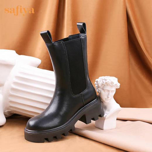 【新春秒杀】Safiya/索菲娅 潮流英伦风2022冬季新款高跟厚底复古真皮切尔西靴 SF24116180 商品图1