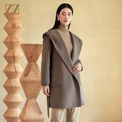 佐尔美冬季新款 气质时尚羊毛双面呢中褛外套女E24SM07 商品图2