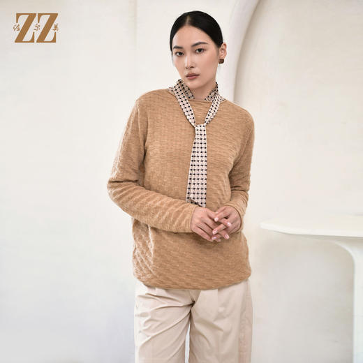 佐尔美秋冬新款 100%山羊绒纯色格子羊绒毛衫女E24MS06 商品图3