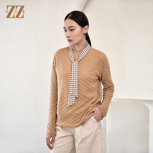 佐尔美秋冬新款 100%山羊绒纯色格子羊绒毛衫女E24MS06 商品图1